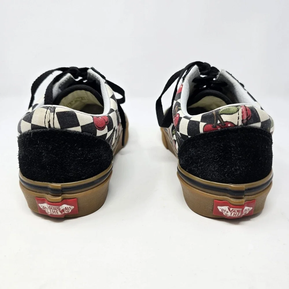 Vans Old Skool Platform Cherry Checkerboard Gum Sole Sneakers Womens 5.5 Black